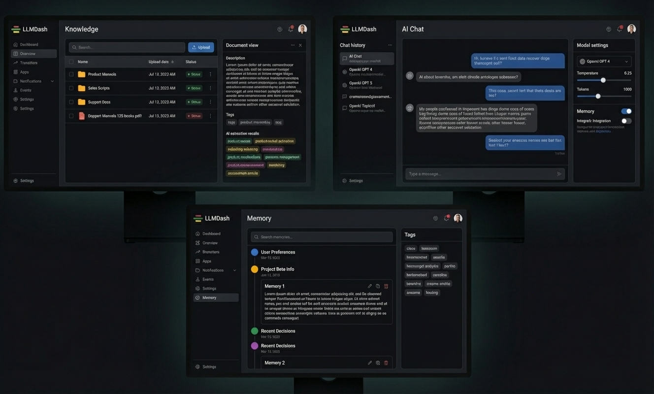 LLMDash Features - Knowledge, AI Chat, Memory